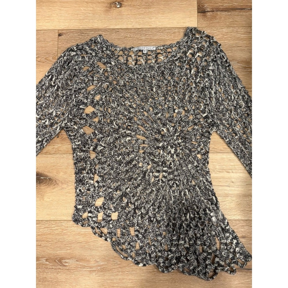 Tempo Paris Marled Black & Cream Crochet Top in Medium